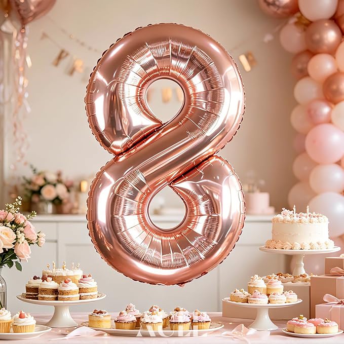 AULE 40 Inch Rose Gold 8 Balloon Number Foil 0-9 Birthday Big Numbers | - Image 4
