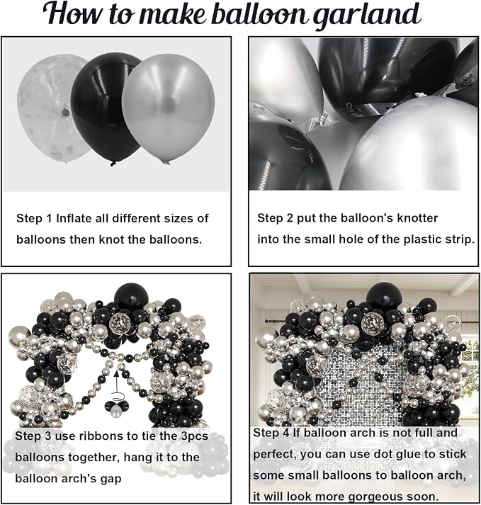 Black and Silver Balloons Arch Kit - Image 3