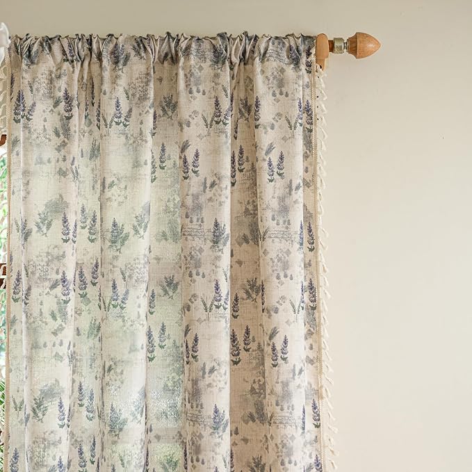 ENJOYBRIDAL Floral Curtains 63 Inches Long Vintage Semi Sheer Drapes Bedroom - Image 2