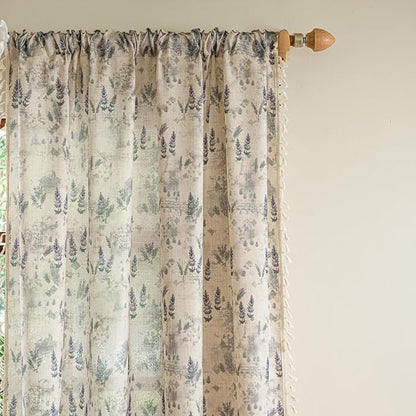 ENJOYBRIDAL Floral Curtains 63 Inches Long Vintage Semi Sheer Drapes Bedroom - Image 2