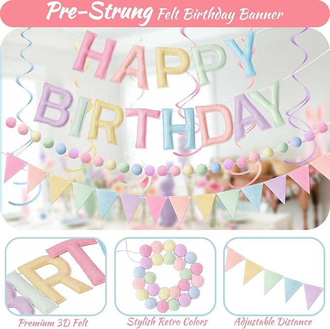 Kriyokiaa Pastel Happy Birthday Banner Set - Image 3