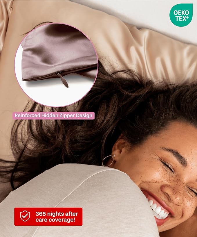 SUNDAYSILKS™ 100% Mulberry Silk Pillowcase, Silk Pillow Cases for Hair & Skin, Superior to Satin Pillowcase, with Zipper, Standard, Queen, King Sizes, Anti-Wrinkle, Cooling, Non-Slip Silk Pillowcases