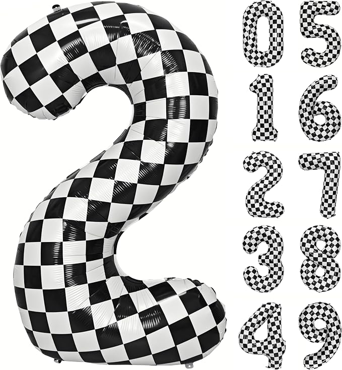 40In Black White Checkered Number 2 Balloon Race Car Digital Foil 2 Balloon | by YOIOZAIZAI