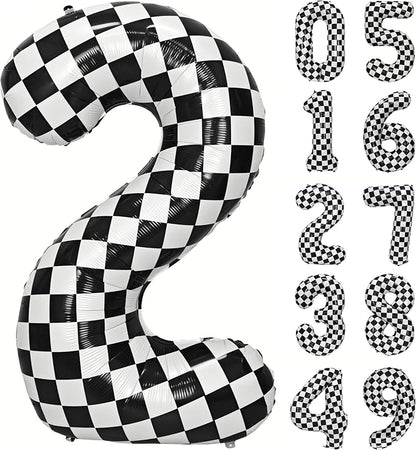 40In Black White Checkered Number 2 Balloon Race Car Digital Foil 2 Balloon | by YOIOZAIZAI