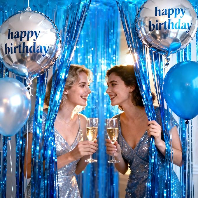 jijAcraft Metallic Blue Tinsel Foil Fringe Curtain, 3 Pack 3.2x6.5 Feet Party - Image 6