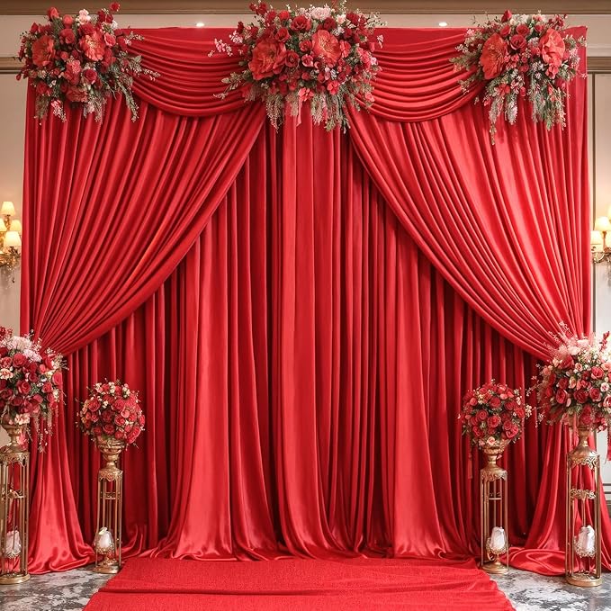 8 Panels Red Backdrop Curtains for Wedding Party Wrinkle Free Backdrops Curtain - Image 8