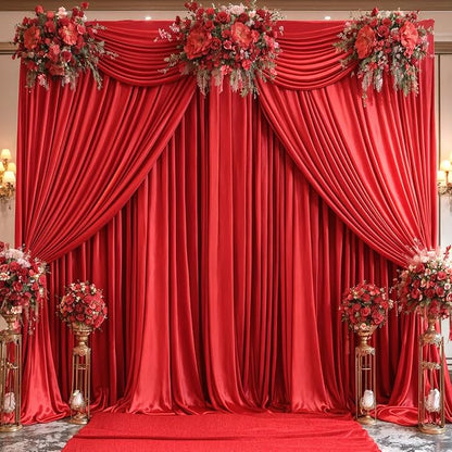 8 Panels Red Backdrop Curtains for Wedding Party Wrinkle Free Backdrops Curtain - Image 8
