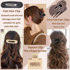 12 Pack Flat Hair Clips for Women-3 Styles Matte Neutral Flat Claw Clips, Black, Blonde,Light Brown & Dark Brown, French Duckbill Styling Accessories (Matte Neutral-3)