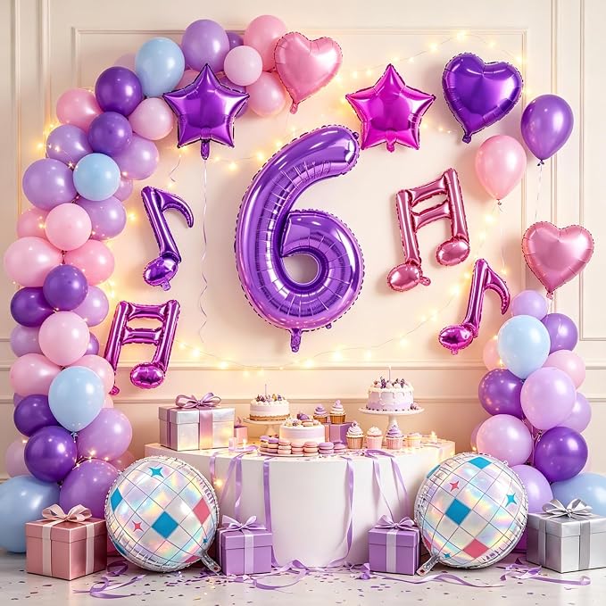 TONIFUL Girl‘s Purple Pink Music Themed 6th Birthday Decorations | 40 Inch - Image 4