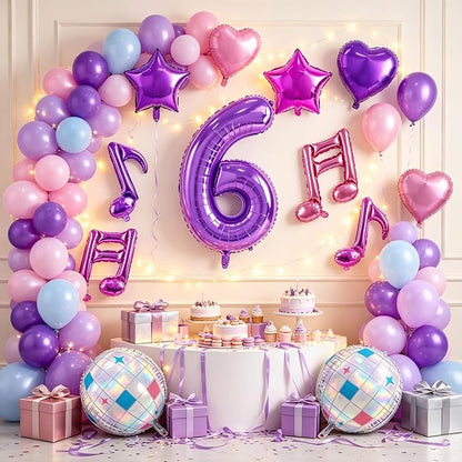 TONIFUL Girl‘s Purple Pink Music Themed 6th Birthday Decorations | 40 Inch - Image 4