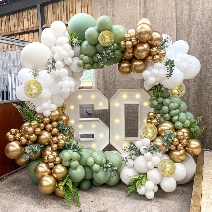 CANREVEL 125pcs Sage Green Balloon Garland Arch Kit White Gold Confetti - Image 6