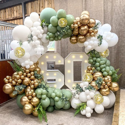 CANREVEL 125pcs Sage Green Balloon Garland Arch Kit White Gold Confetti - Image 6