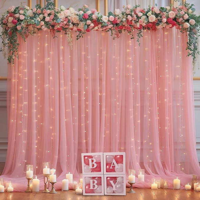 20x10ft Dusty Rose Tulle Backdrop Curtain - Image 2