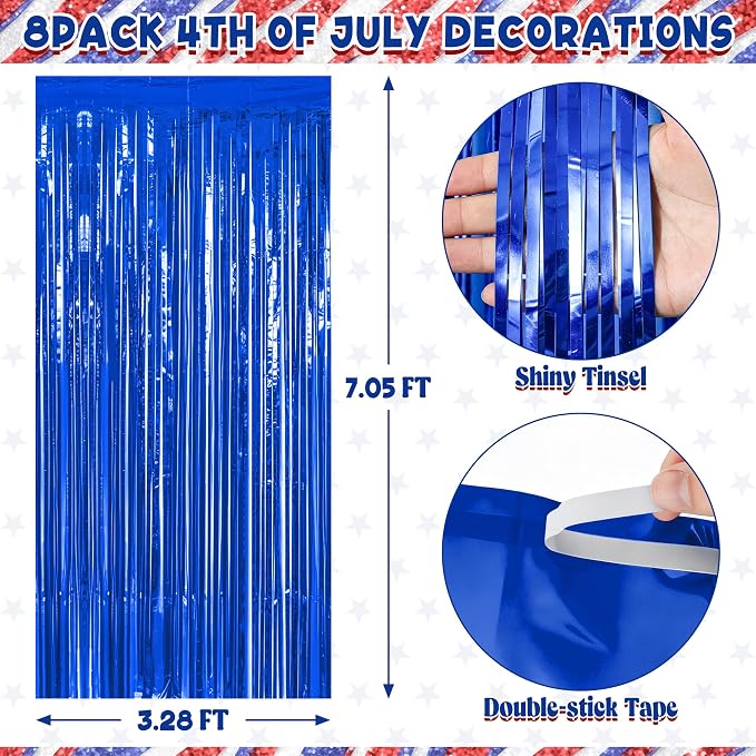 ZATAYE 8 Pack Dark Blue Foil Curtain Streamer Decorations | Dark blue, Metallic - Image 2