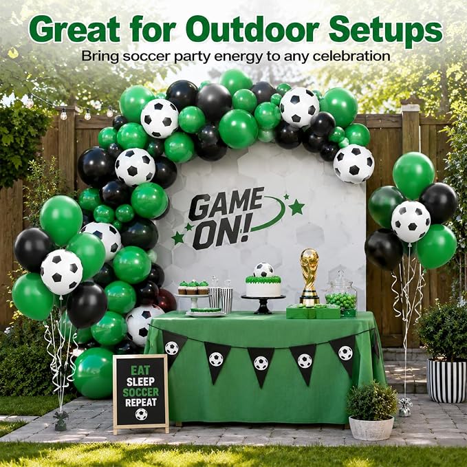 Football Balloons, 12 Inch Green Black White Latex Soccer Printed Balloons - Image 8