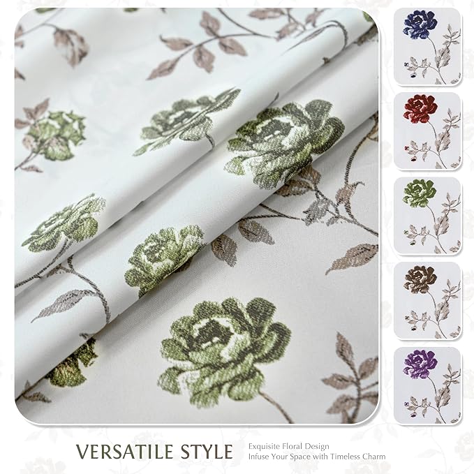 Beauoop Floral Sheer Curtains for Bedroom Green Brown 52x96 2 Panels | Semi - Image 7