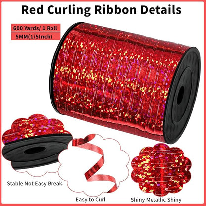 woric Red Ribbon 600 Yards 1/5 Inch Curling Ribbon | Balloon String Ribbons - Image 2