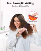 Cordless Hair Straightener Brush - Portable Hair Straightening Brush for Travel - 300M Negative Ions for Frizz-Free Shine, Touch Up On-The-Go, Fast Heating, Gift for Women, 10,000mAh, Powder Pink
