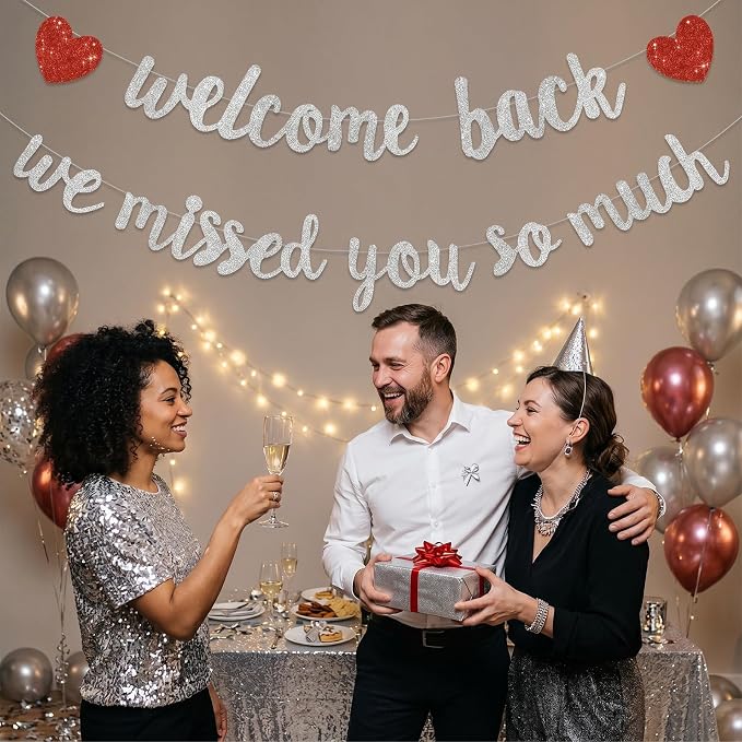 Glitter Silver Welcome Back We Missed You So Much Banner NO DIY | Pre-Strung - Image 4