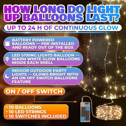 Light Up Balloons 10 Pack, 20 Inch Clear Balloons - Image 11