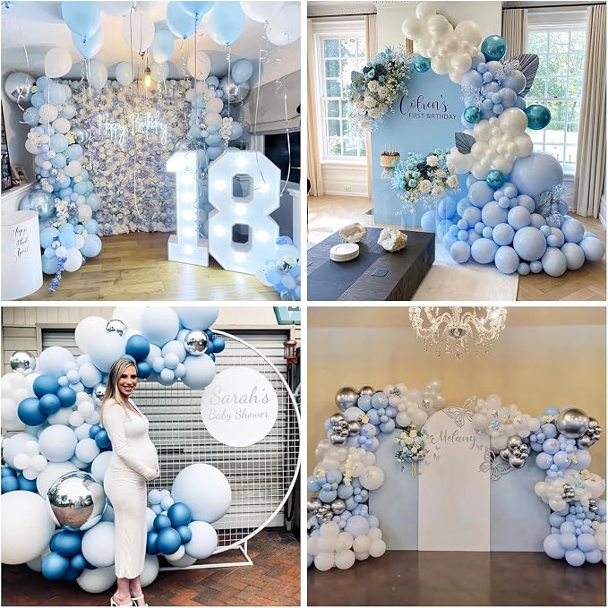 Jobkoo Blue White Balloon Arch Kit Baby Blue White Silver Balloon Garland 4D - Image 4