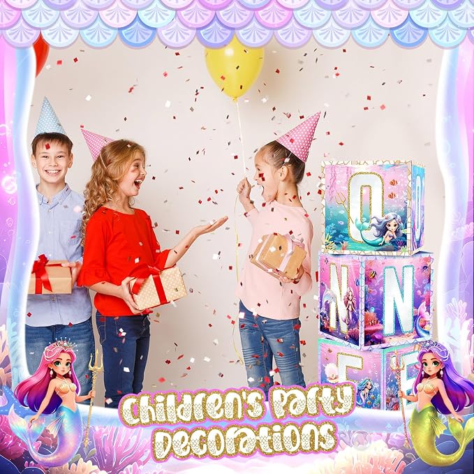 3 Pcs 1st Mermaid Birthday Decorations One Birthday Balloon Boxes Mermaid Party - Image 6