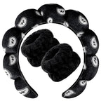 Zkptops Spa Headband for Washing Face Wristband Set Sponge Makeup SkincareVelvet Fabric Bubble Soft Get Ready Hairbands for Women Puffy Headwear Non Slip Thick Thin Hair Accessory (Black Nuts)