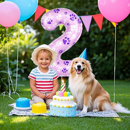 40 Inch Pink Dog Paw Balloons, Numeral 2 Birthday Balloons - Image 7