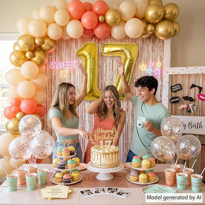 Gold Number 17 Balloon 40 Inch, Shiny Foil Decor - Image 2