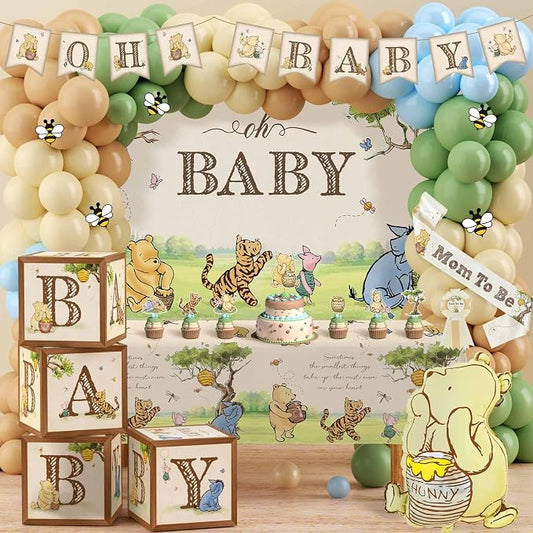 Classic Winnie Bear Baby Shower Decorations, Neutral All-In-One Pooh Baby by Lopeastar
