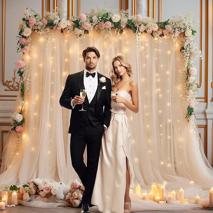 30x10ft Champagne Tulle Backdrop Curtain - Image 7
