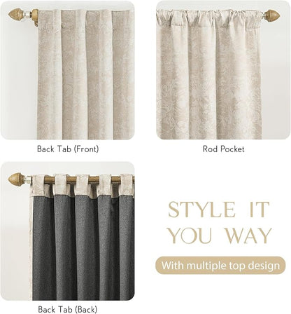 Beauoop Beige Floral Jacquard Blackout Curtains - Image 5
