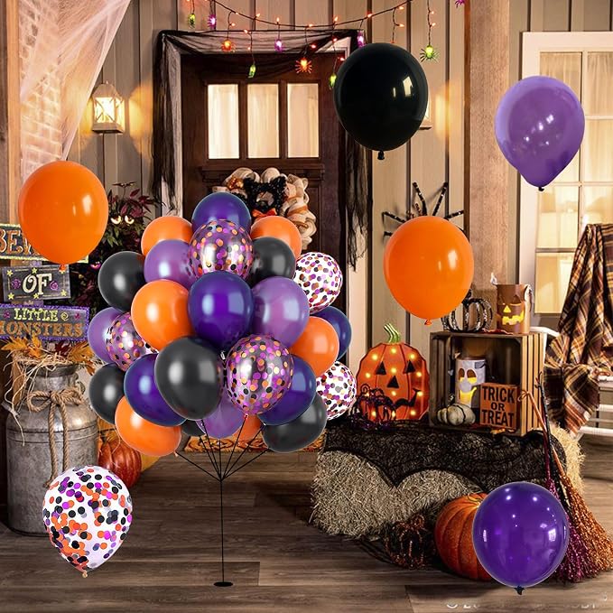 60Pcs Black Orange Purple Balloons, 12 Inch Balloon Purple Black Orange Party - Image 7