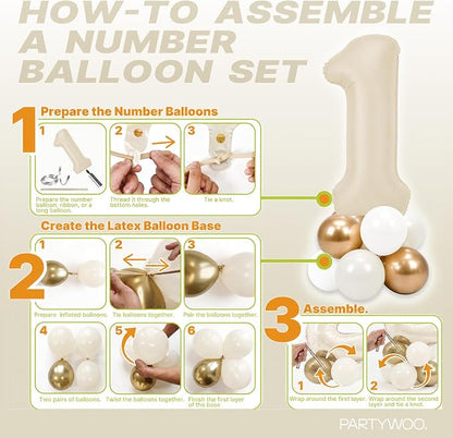 PartyWoo Number Balloons 40 Inch White Number 1 Kit 25pcs - Image 7