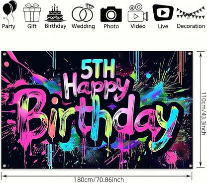 HOMETITUTE Happy 5th Birthday Backdrop Banner 71x43 Inch | 5th Birthday - Image 3