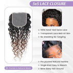 T1B/2/30 Ombre Water Wave Closure 5x5 100% Real Human Hair 20 Inch Chestnut Brown Ombre Water Wave Transparent Lace Closure