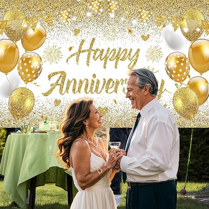 White Gold Happy Wedding Anniversary Banner - Image 3