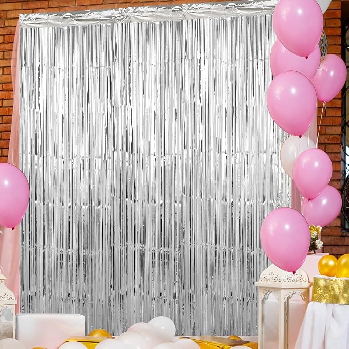 Crosize 8 Pack Sliver Party Streamers Backdrop, 3.3 x 9.9 ft | Tinsel Foil - Image 2