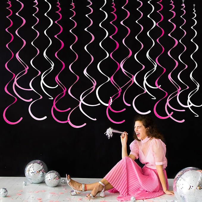 36 Pcs Hot Pink Hanging Swirl Decorations Ombre Pink White Felt Swirl Streamer - Image 6