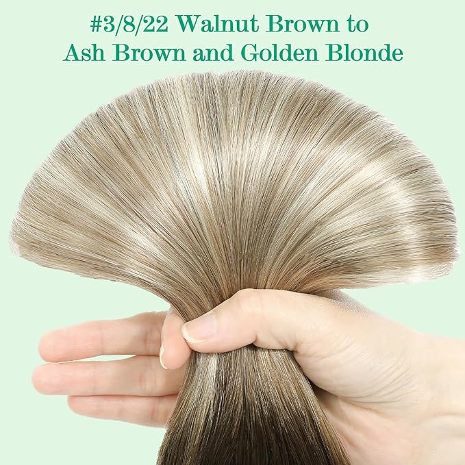 SURNEL Clip in Hair Extensions Real Human Hair Balayage Clip in Hair Extensions 16 Inch 7pcs 140g Walnut Brown to Ash Brown and Golden Blonde Human Hair Clip Extensions (7C#3/8/22-16'')