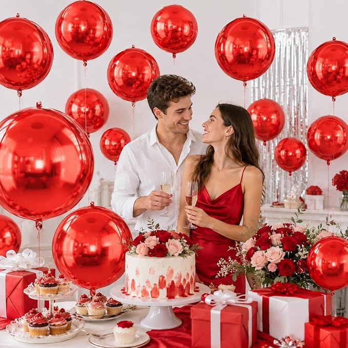 10Pcs Red Round Foil Balloons, Metallic Red Foil Baloon - Image 5