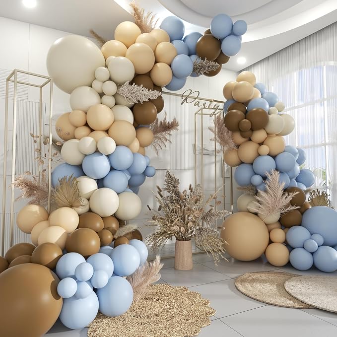 Dusty Blue Brown and White Balloon Arch Kit by MOXMAY