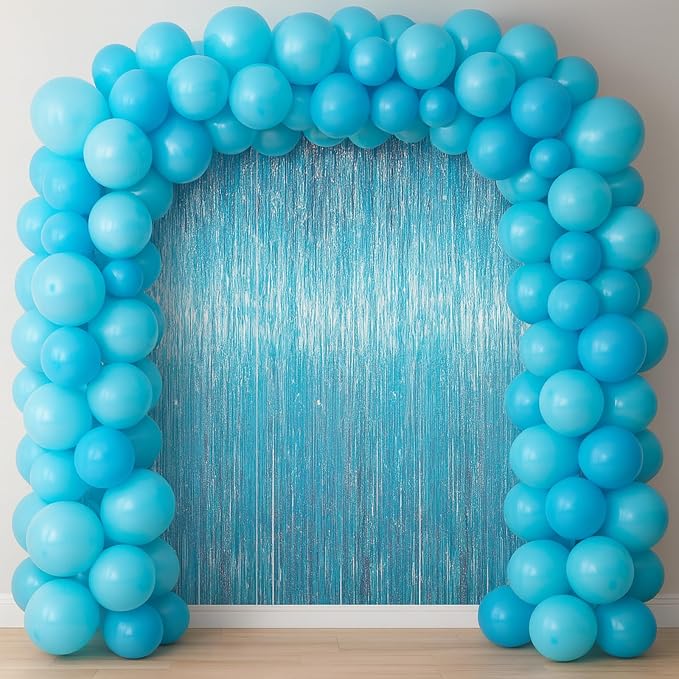 Voircoloria Light Blue Foil Fringe Backdrop Curtains, Birthday Party Decorations - Image 7
