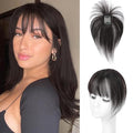 Hair Toppers for Women Real Human Hair - 360° Coverage Brown Black Clip In Topper with Bangs for Thinning Hair Upgraded 4×6 cm Silk Base Ideal for Everyday Use