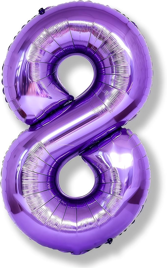 8th Birthday Number Balloons for Kids, Self Inflating 40 Inch Purple Foil 8 by Isndare