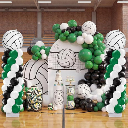 Kasyat 2 Sets Volleyball Balloon Column Stand Kit Green Black White Volleyball - Image 2
