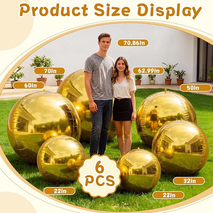 6 Pcs Giant Metallic Party Balloons, Birthday Wedding Baby Shower Christmas - Image 2