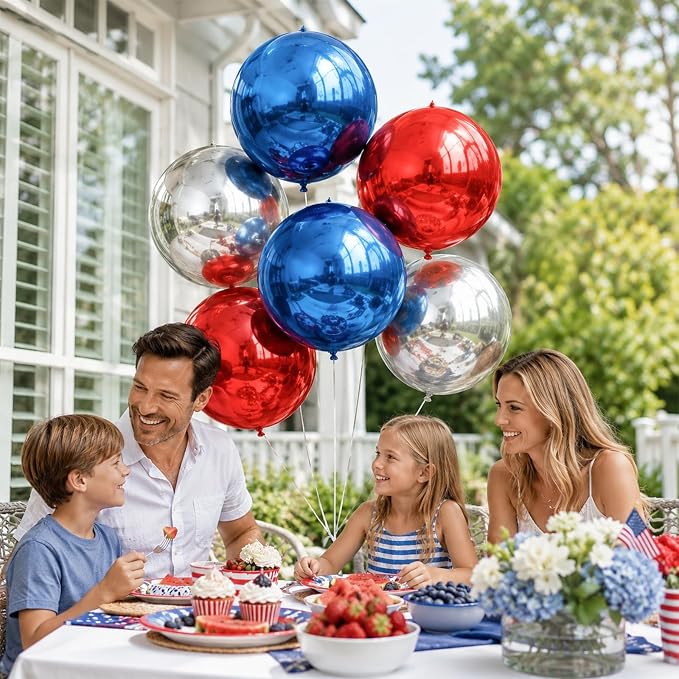 9 Pcs Red Blue Silver Round Foil Balloons Red Royal Navy Blue Metallic Silver - Image 5
