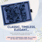 Blissy Silk Scrunchies (3 Pack) - 100% Pure Mulberry Silk - 22 Momme 6A High-Grade Fibers Scrunchie for Straight & Curly Hair - Preventing Breakage, Tangling, & Creasing (Blue Skinny)