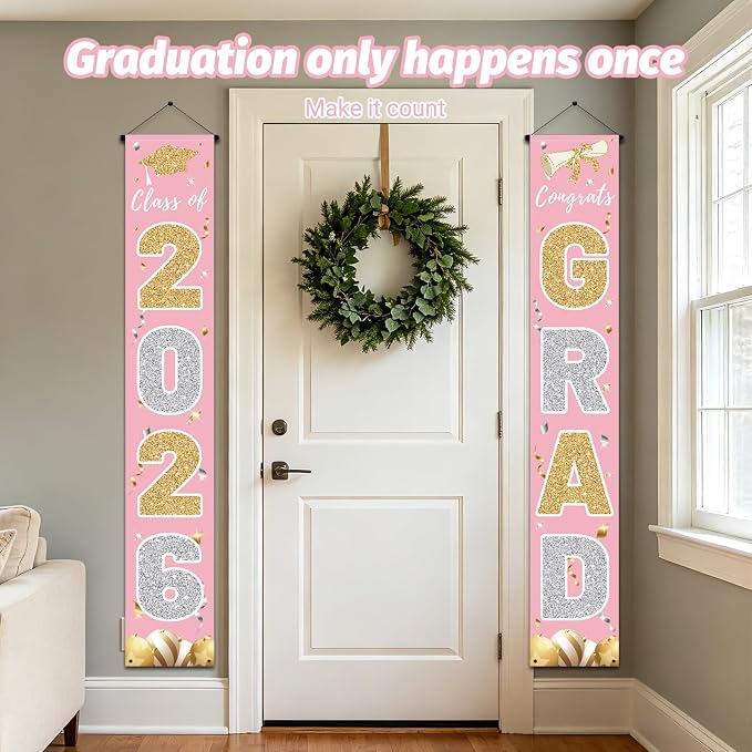 Graduation Decorations 2026, Class of 2026 Banner Congrats Grad | Pink Porch - Image 4